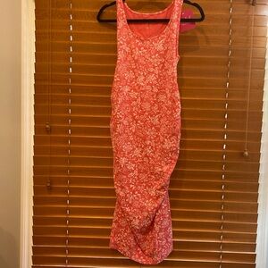 Isabel Maternity Pink & white floral sleeveless comfy stretchy dress size S (c)
